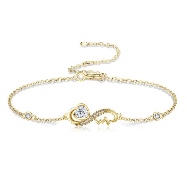 14k Real Gold Infinity Heart Bracelet Infinity Heartbeat Bracelets Gifts for Women-0