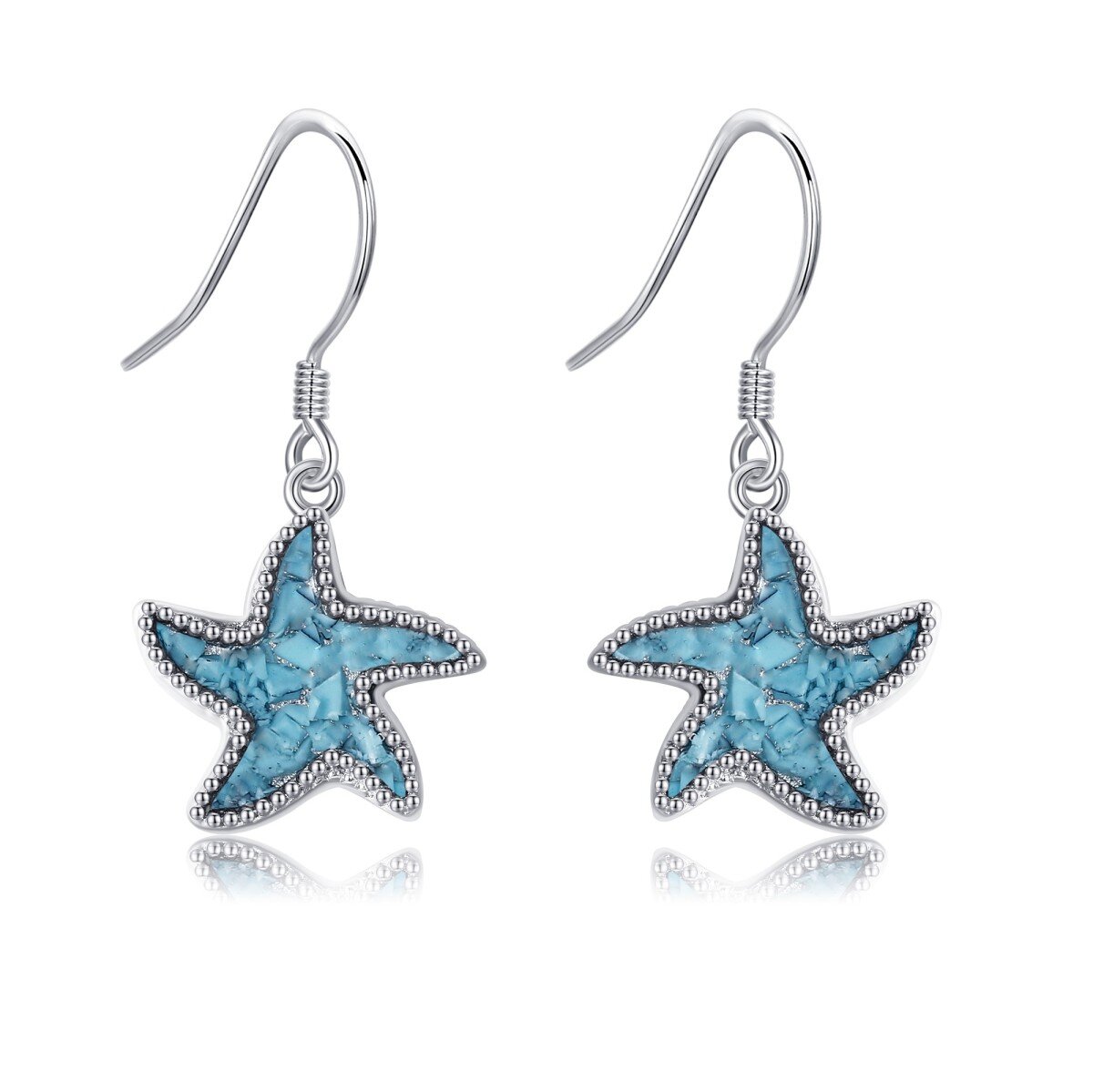 Boucles d'oreilles pendantes étoile de mer turquoise en argent sterling-1