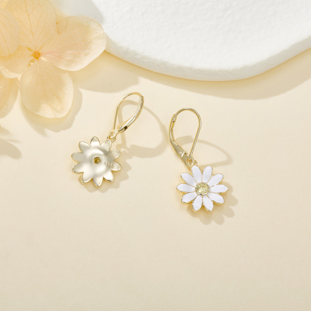 Sterling Silver with Yellow Gold Plated Circular Shaped Cubic Zirconia Daisy Drop Earrings-2
