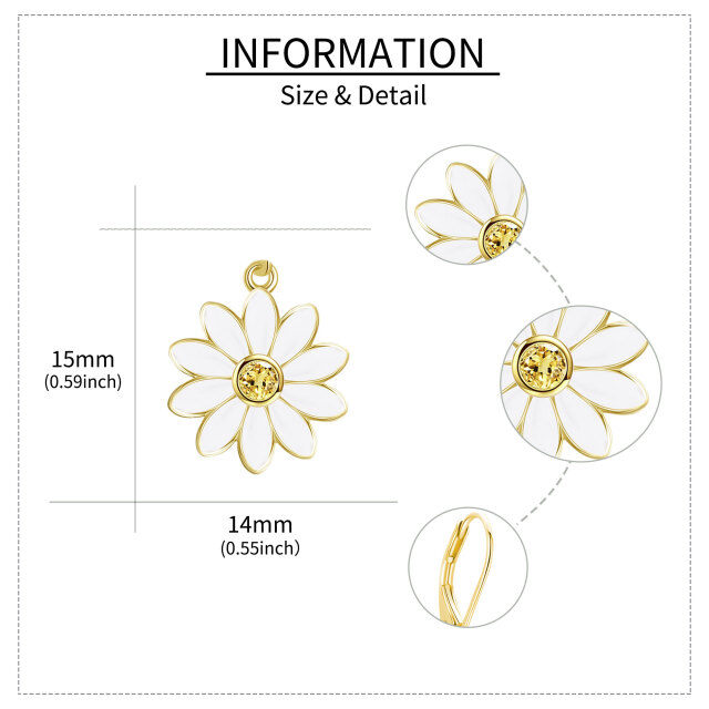 Sterling Silver with Yellow Gold Plated Circular Shaped Cubic Zirconia Daisy Drop Earrings-4