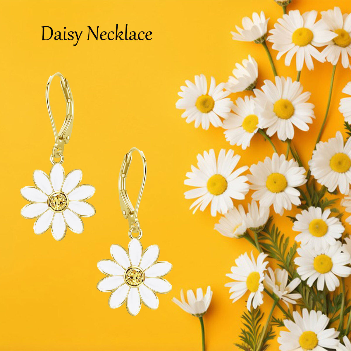 Sterling Silver with Yellow Gold Plated Circular Shaped Cubic Zirconia Daisy Drop Earrings-6