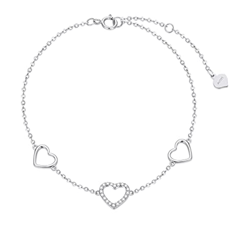 Bracelet de cheville à breloque en forme de cœur en or 14 carats avec zircone cubique, cadeau d'anniversaire pour femme-1
