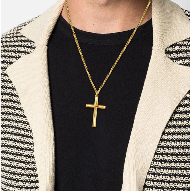 Sterling Silver with Yellow Gold Plated Cross Pendant Necklace-2