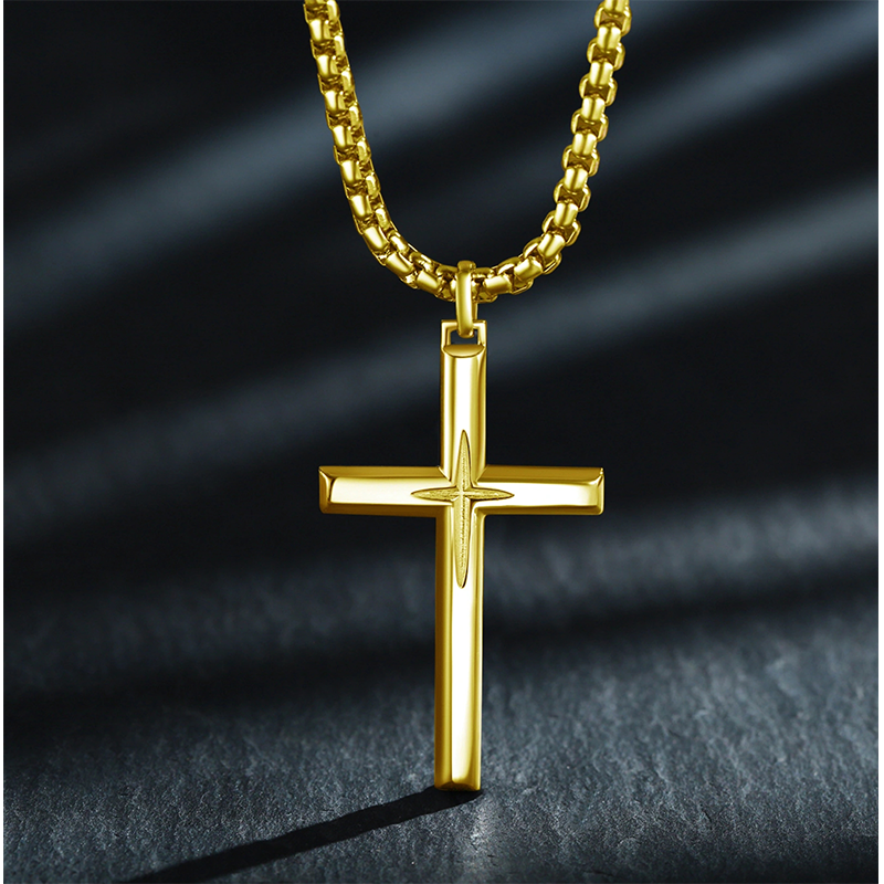 Sterling Silver with Yellow Gold Plated Cross Pendant Necklace-3