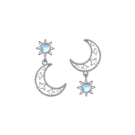 Sterling Silver Circular Shaped Moonstone Moon Drop Earrings