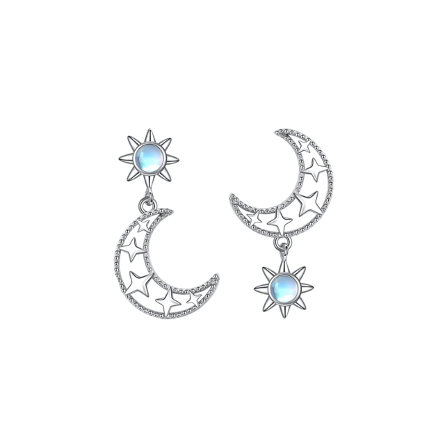 Pendientes colgantes de plata de ley con forma circular de piedra lunar y luna-0