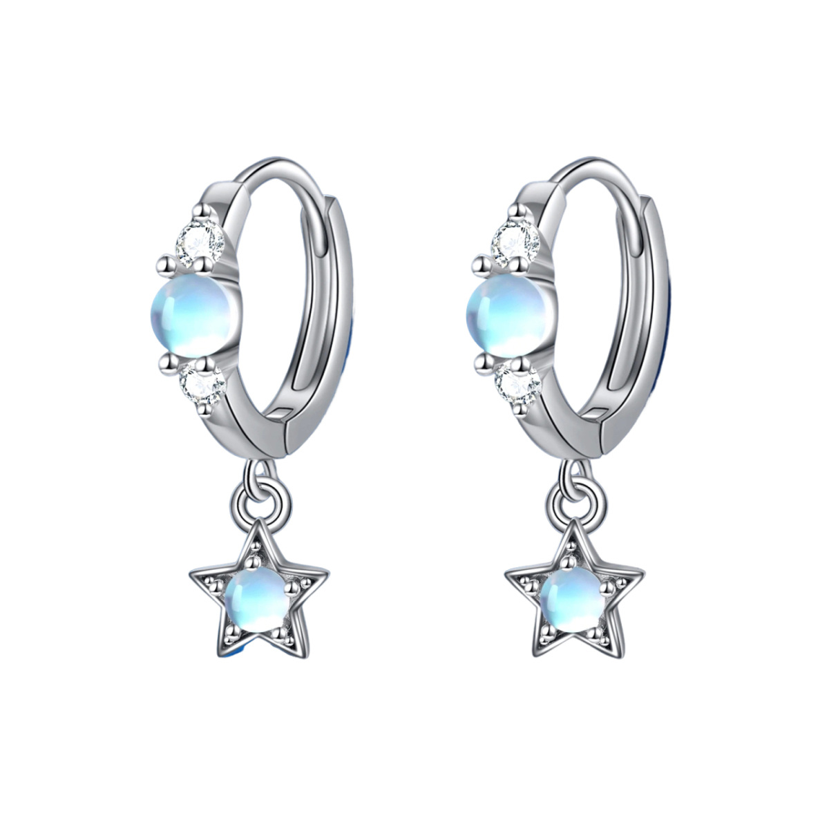 Boucles d'oreilles pendantes en forme d'étoile et de pierre de lune en argent sterling-1
