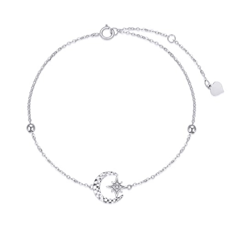 Bracelet de cheville monocouche diamant lune en or 14 carats-1