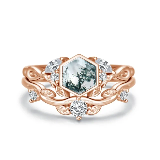 Sterling Silver with Rose Gold Plated Agate Personalized Engraving Ring-2