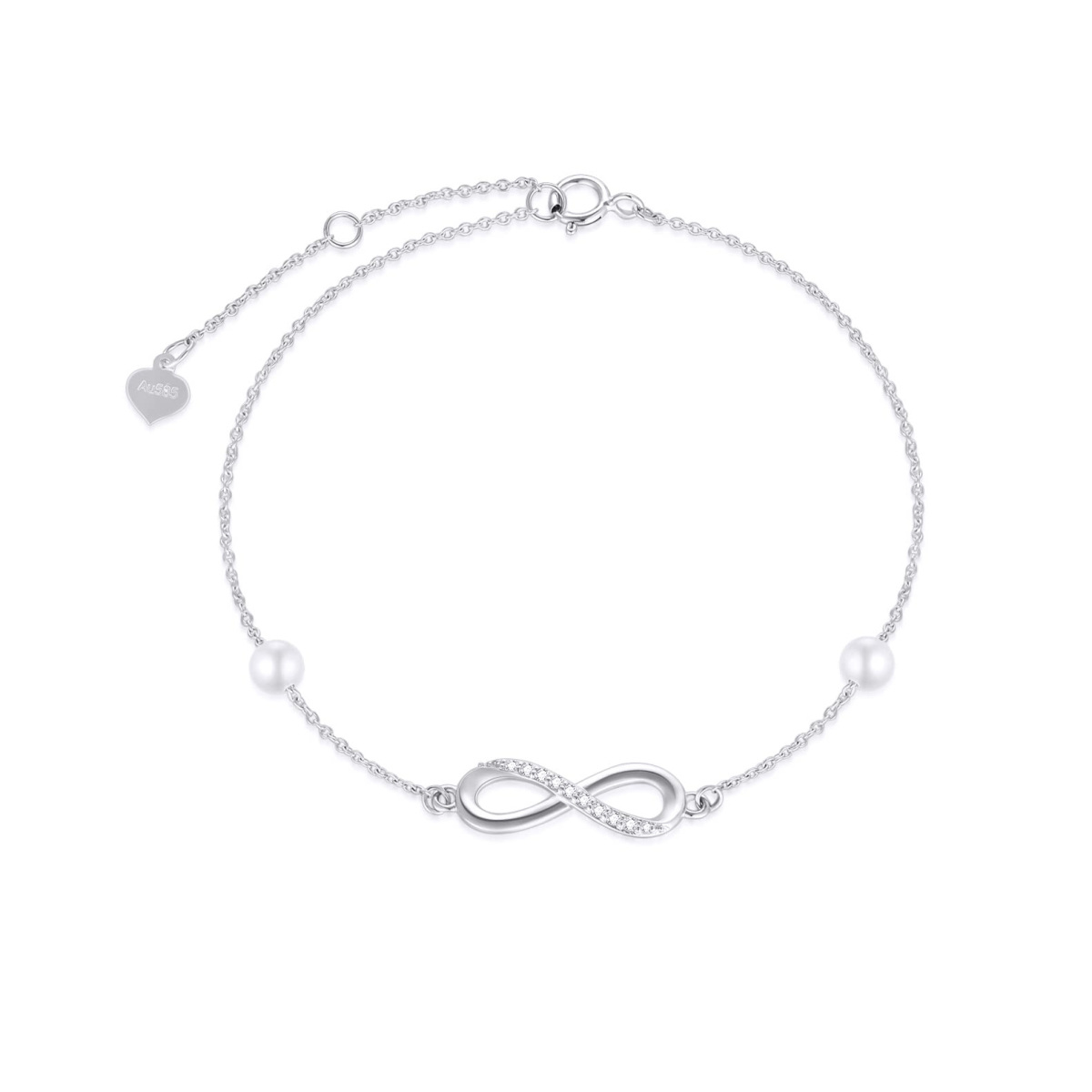 Bracelet de cheville monocouche en or 14 carats avec perles de moissanite et symbole infini-1