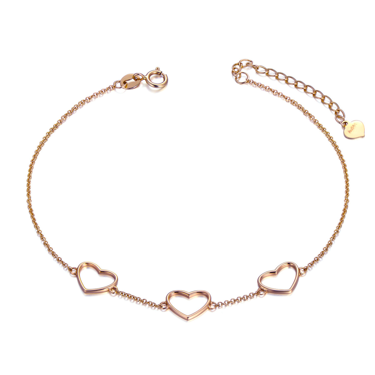 18K Gold Heart With Heart Pendant Bracelet-1