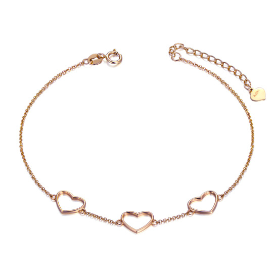 18K Gold Heart With Heart Pendant Bracelet