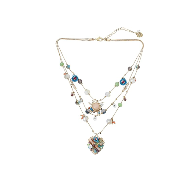 Gewebte mehrlagige Halskette mit schönen Blumen und Herzen als Geschenk für Frauen-0
