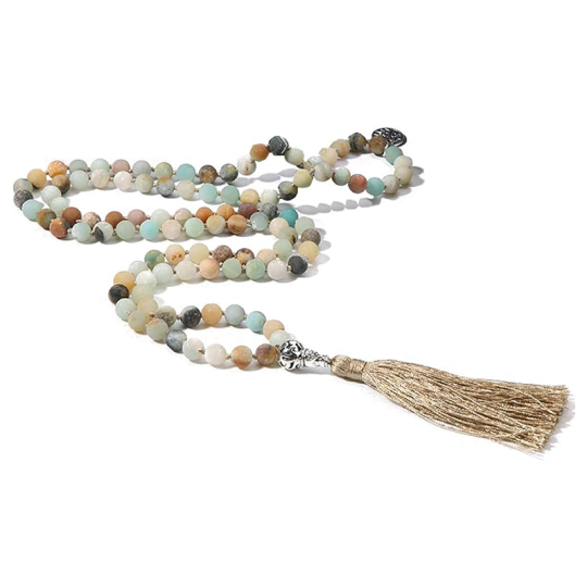 Halskette mit 108 Mala-Perlen, Halbedelsteine, Meditationskette, Geschenke für Unisex