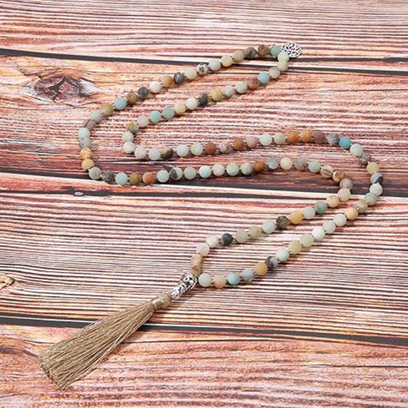 Collier de 108 perles Mala, pierres précieuses semi-précieuses, collier de méditation, cadeaux pour unisexe-4