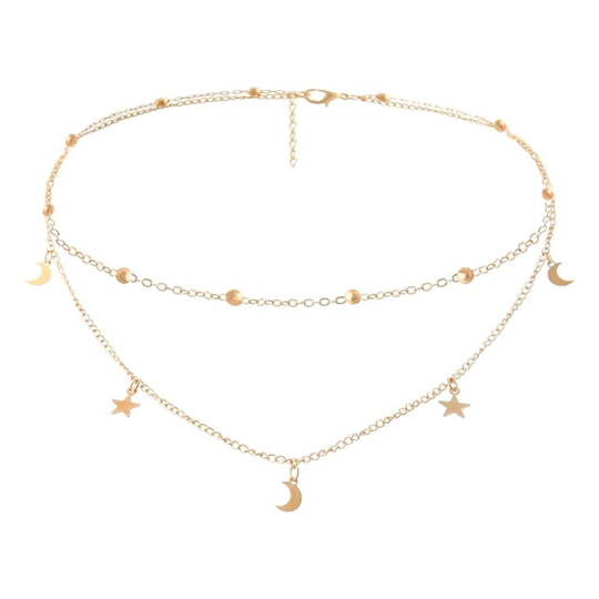 Collar de cadena de clavícula con estrella lunar chapada en oro de 18 quilates en plata 925, regalos para mujer