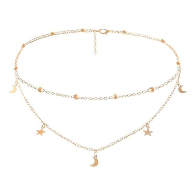 Collar de cadena de clavícula con estrella lunar chapada en oro de 18 quilates en plata 925, regalos para mujer-0