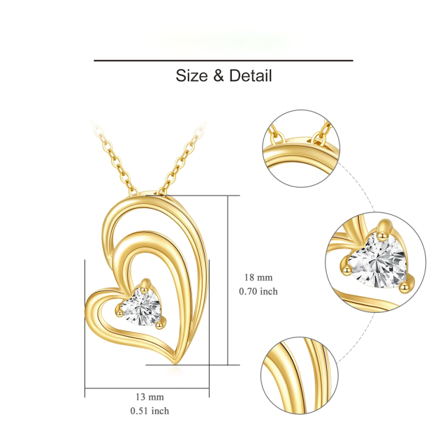 14K Gold Heart Shaped Cubic Zirconia Heart Pendant Necklace-4