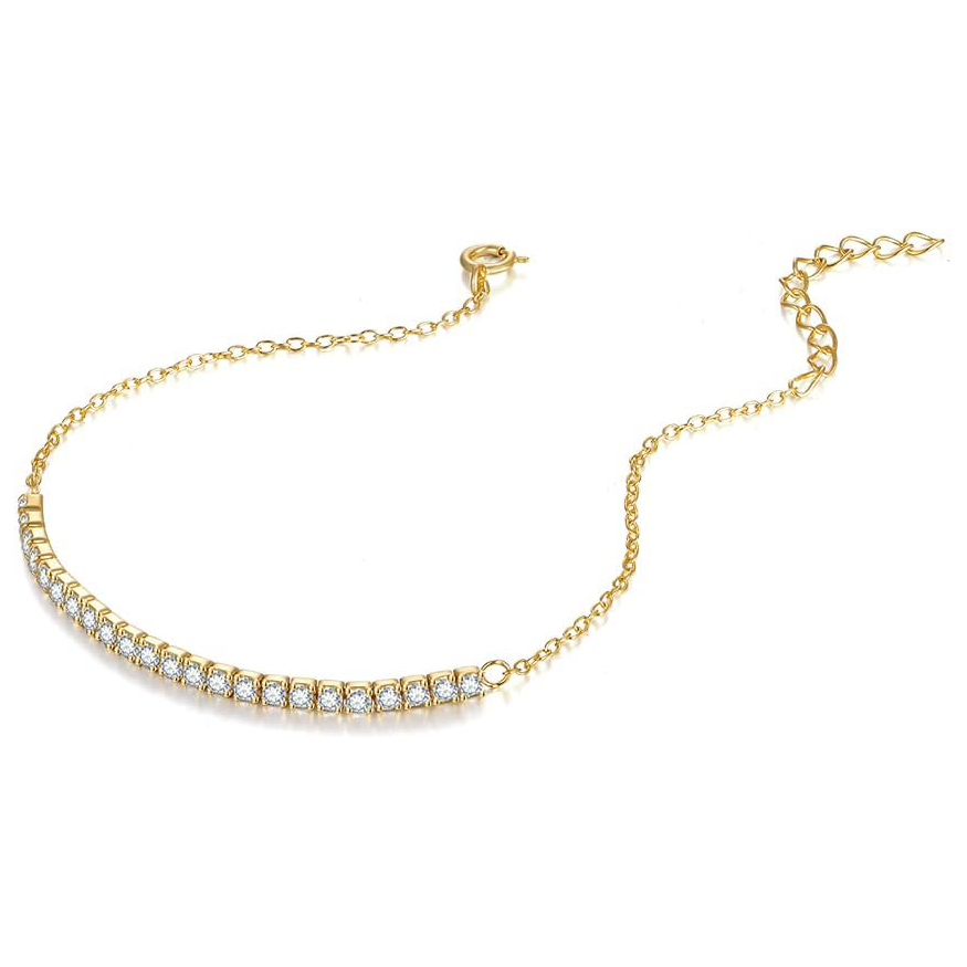 14K Gold Circular Shaped Cubic Zirconia Bar Tennis Chain Bracelet-3