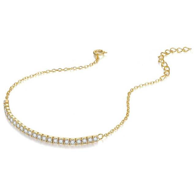 14K Gold Circular Shaped Cubic Zirconia Bar Tennis Chain Bracelet-2