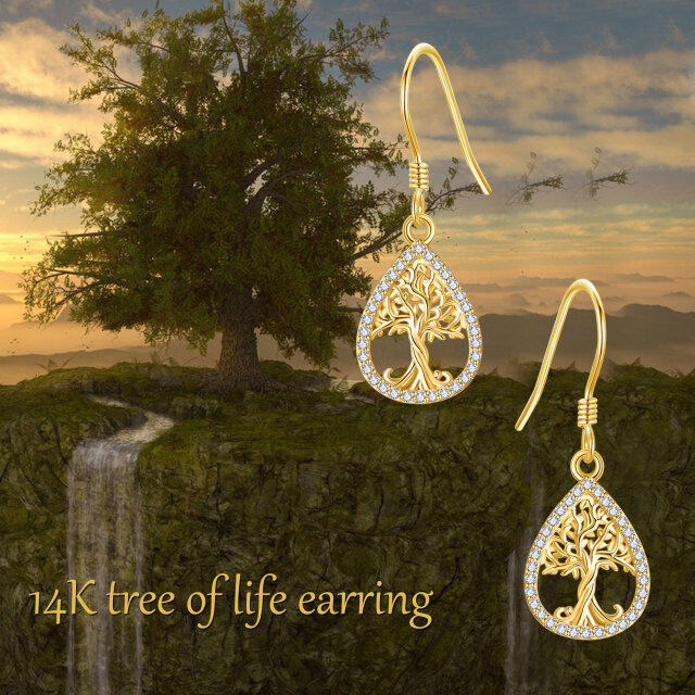 Boucle d'oreille arbre de vie 14K avec boucles d'oreilles en Zircon comme cadeaux pour femmes et filles-5