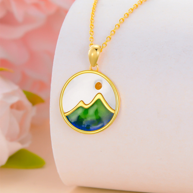 14K Yellow Mountain Necklace Mustard Seed Mountain Necklace for Women Gilrs-2