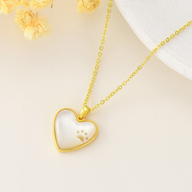 14K Gold Heart Shaped Mother Of Pearl Heart Pendant Necklace-3