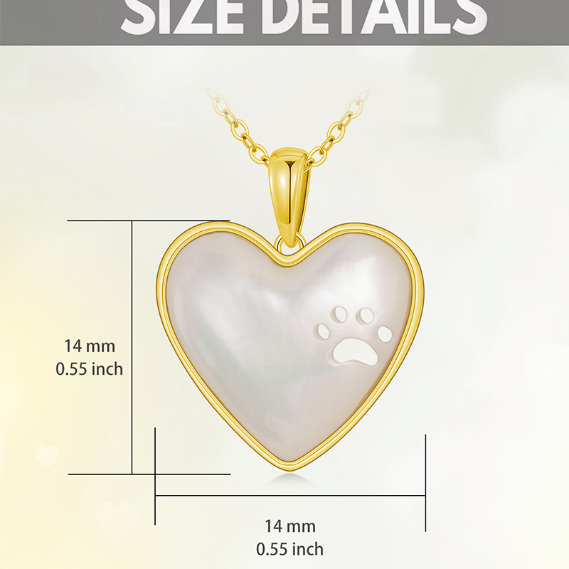 14K Gold Heart Shaped Mother Of Pearl Heart Pendant Necklace-5