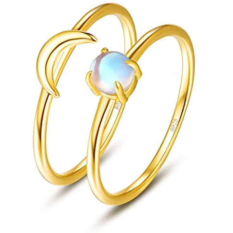 Sterling Silver with Yellow Gold Plated Moonstone Round/Spherical Stackable Ring-1