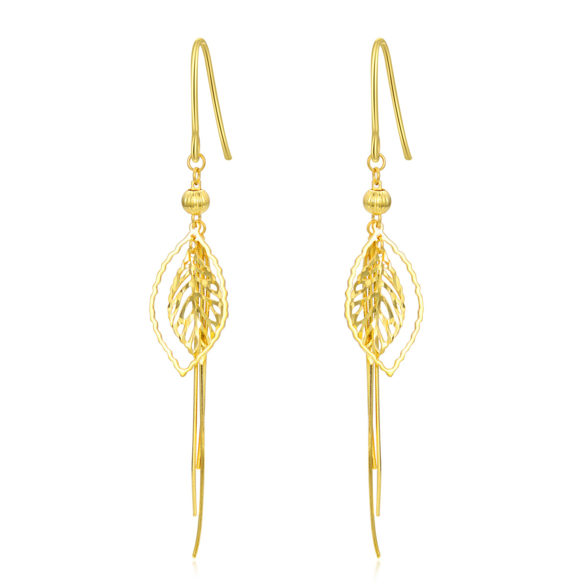 18K Gold Leaves Drop Earrings-1