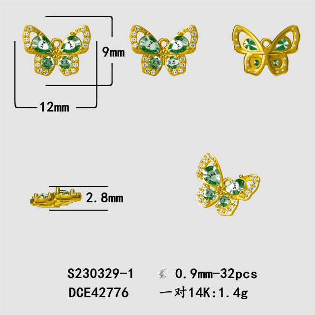 Orecchini a goccia a farfalla con zirconi in oro 14K-4