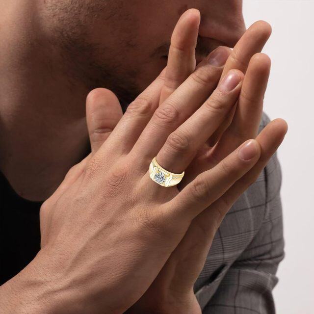 Anel de noivado de prata esterlina com moissanite banhado a ouro amarelo personalizado para homens-2