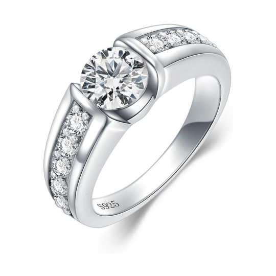 Srebrny pierścionek zaręczynowy z kwadratowym moissanitem w kształcie koła