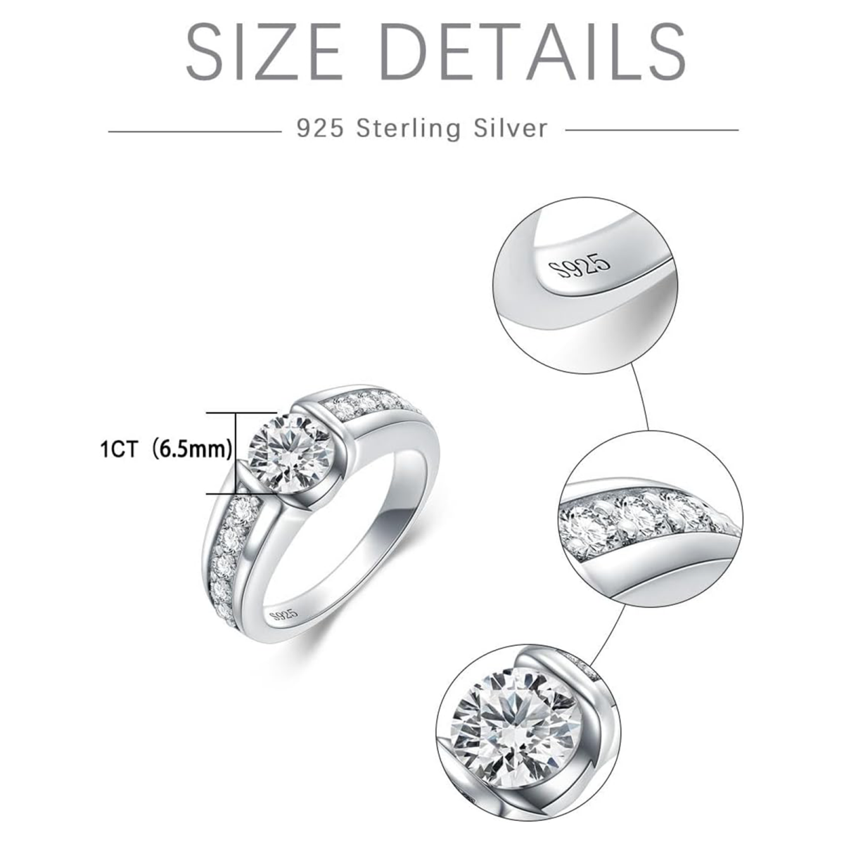 Sterling Silver Circular Shaped Moissanite Square Engagement Ring-5