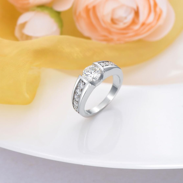 Anello di fidanzamento quadrato con moissanite a forma di cerchio in argento sterling-4