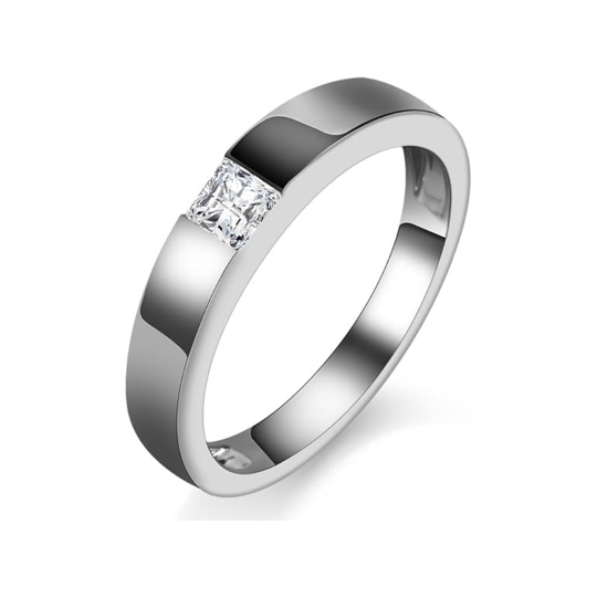 Sterling Silver Princess-square Shaped Moissanite Engagement Ring for Men