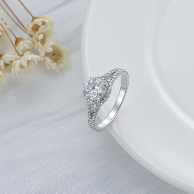 Anello di fidanzamento in argento sterling con moissanite a forma circolare e a forma di marquise-3