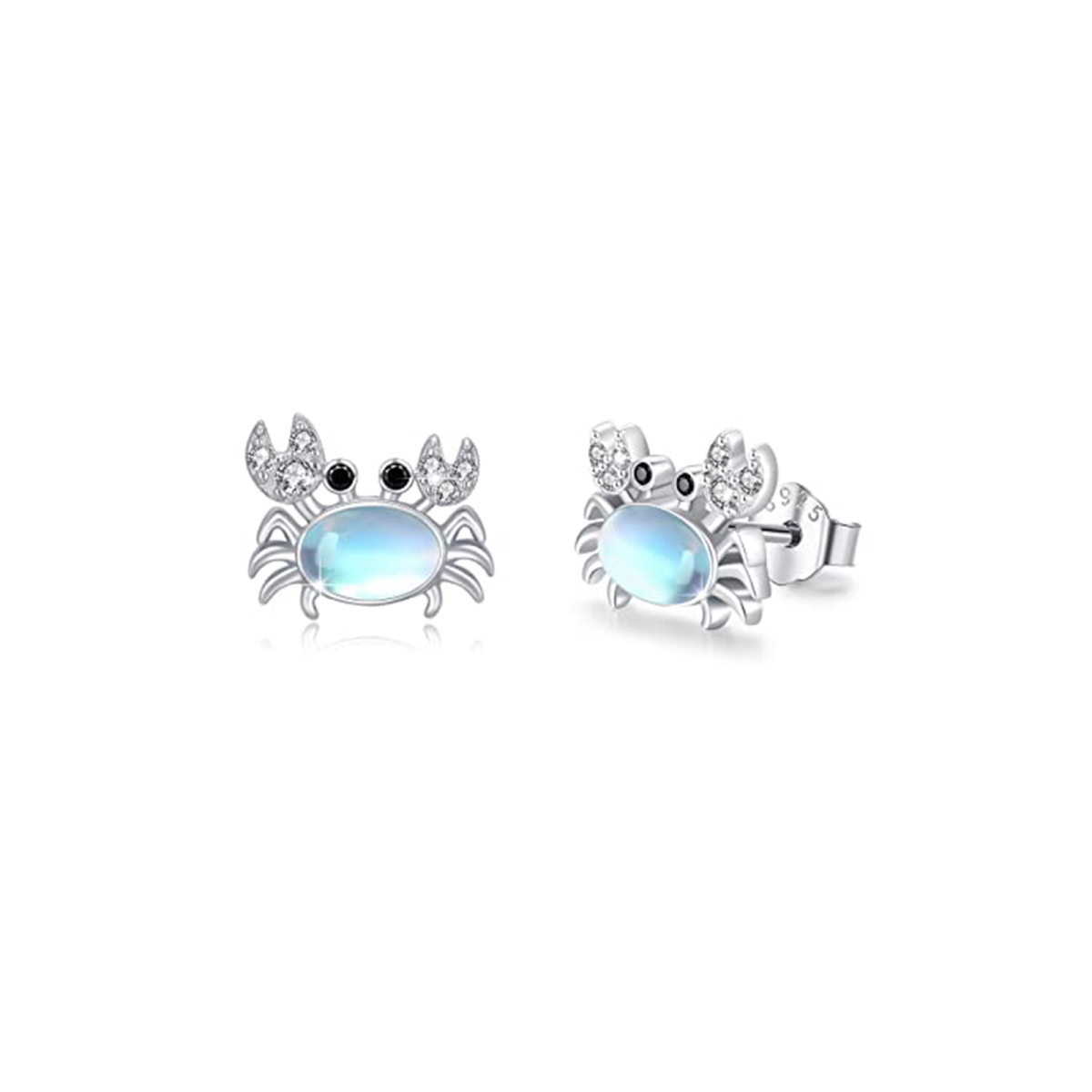 Sterling Silver Moonstone Crab Stud Earrings-1