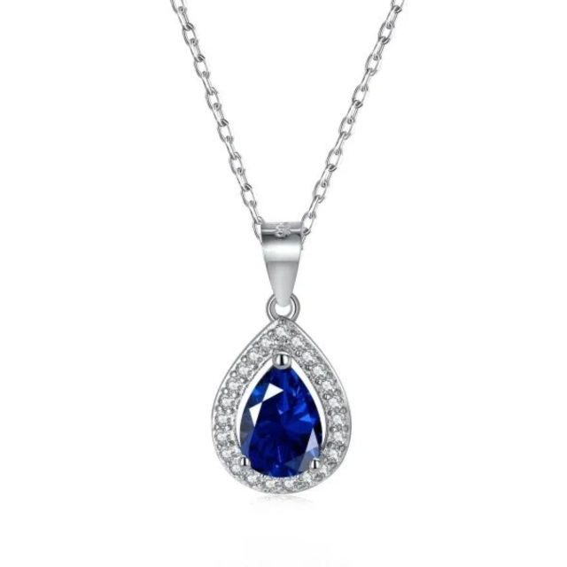 Sterling Silver Pear Shaped Cubic Zirconia Drop Shape Pendant Necklace-2