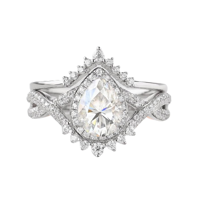 Anello di fidanzamento in moissanite a forma di pera circolare in argento sterling-1