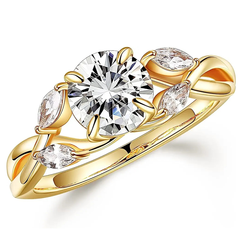 10K Gold Circular Shaped & Marquise Shaped Moissanite Wedding Ring-1