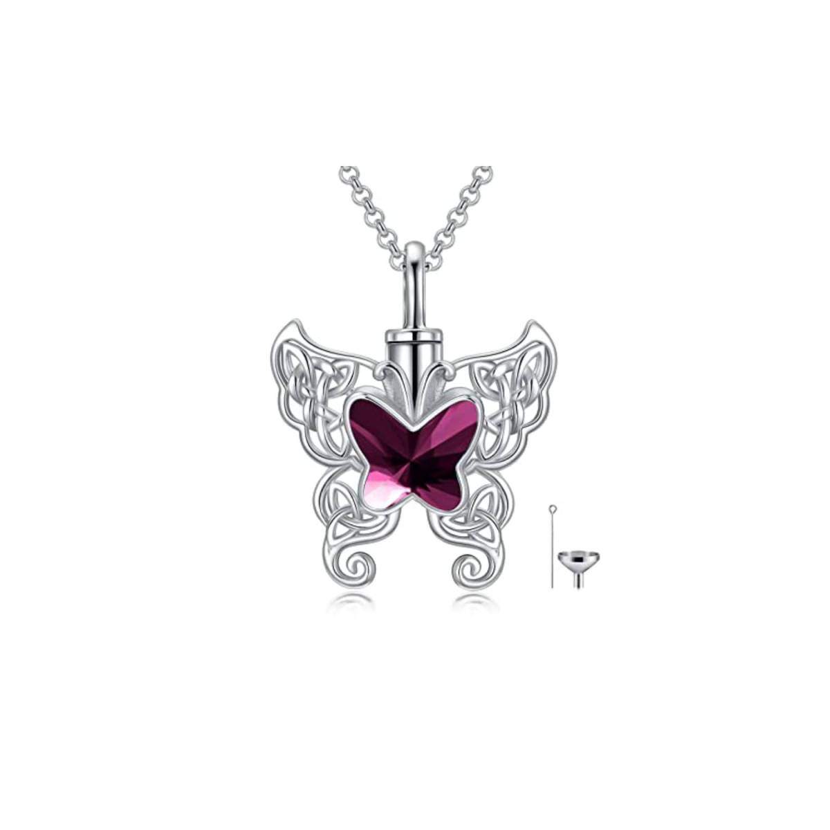 Sterling Silver Crystal Butterfly Urn Necklace for Ashes-2