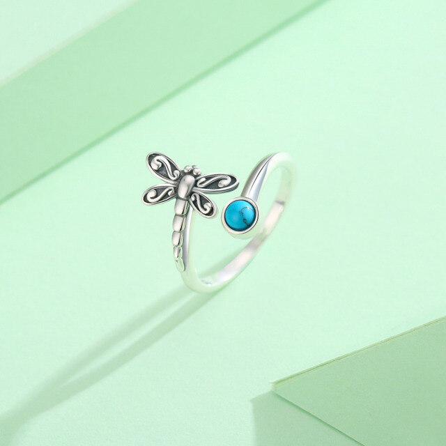 Bague ouverte en argent sterling avec libellule en turquoise-3