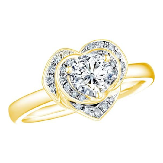 10K Gold Circular Shaped & Heart Shaped Moissanite Heart Wedding Ring