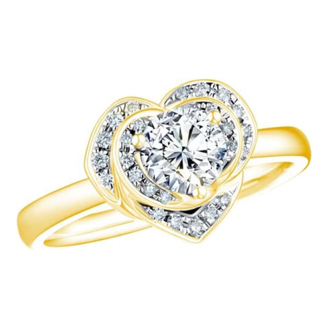 10K Gold Circular Shaped & Heart Shaped Moissanite Heart Wedding Ring-1