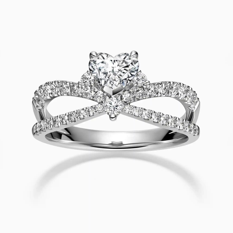 Sterling Silver Heart Shaped Moissanite Heart Engagement Ring