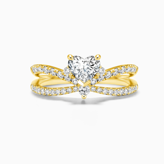 Anel de casamento de coração de moissanite em formato circular de ouro 10K