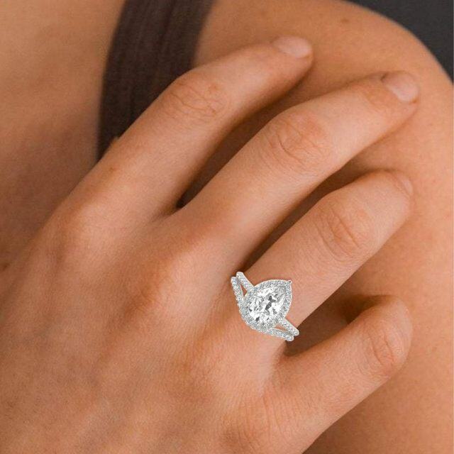 Anello di fidanzamento a forma di goccia di moissanite a forma di pera in argento sterling-2