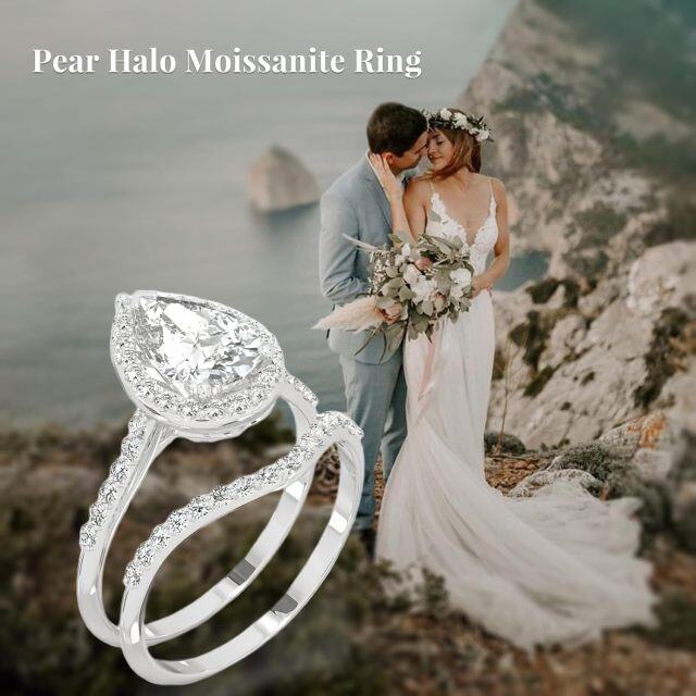 Anello di fidanzamento a forma di goccia di moissanite a forma di pera in argento sterling-3