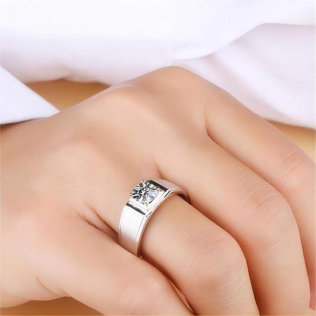 Sterling Silver Circular Shaped Moissanite Engagement Ring for Men-2